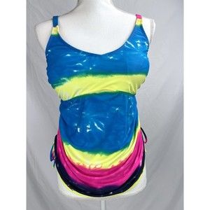 Venus Women Size 10 Blue Yellow Pink Rainbow Tankini Side Ties Soft Cup
